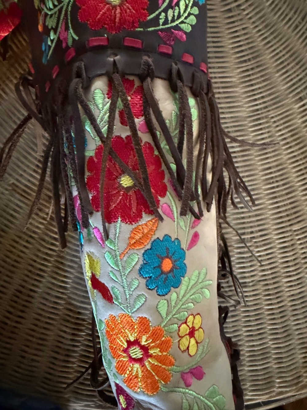 New Rodeo Quincy ROSITA embroidered flowers and fringe leather boot boots 9.5 - Picture 8 of 10